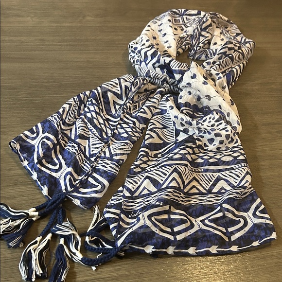 Johnny Was Accessories - JOHNNY WAS Blue and White Patterned Scarf